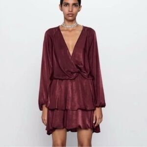 Zara Burgundy Long Sleeve Dress